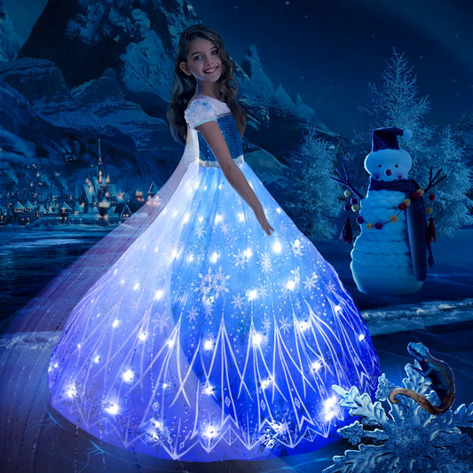 Frozen Princess Elsa LED Light Up The Night Snow Princess Dress